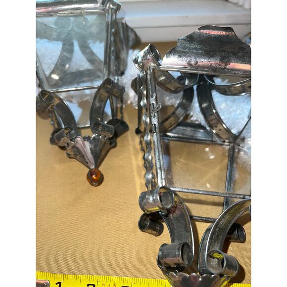 Vintage lanterns metal glass tea lights candles ornate decor - Picture 9 of 13
